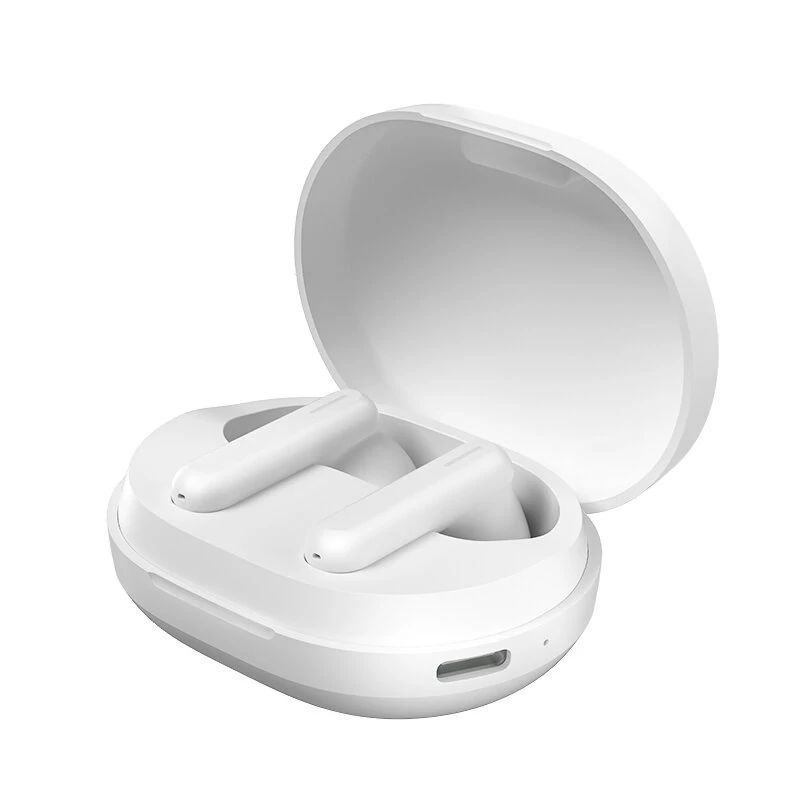 Haylou GT7 Earbuds brancos no caso de cobrança