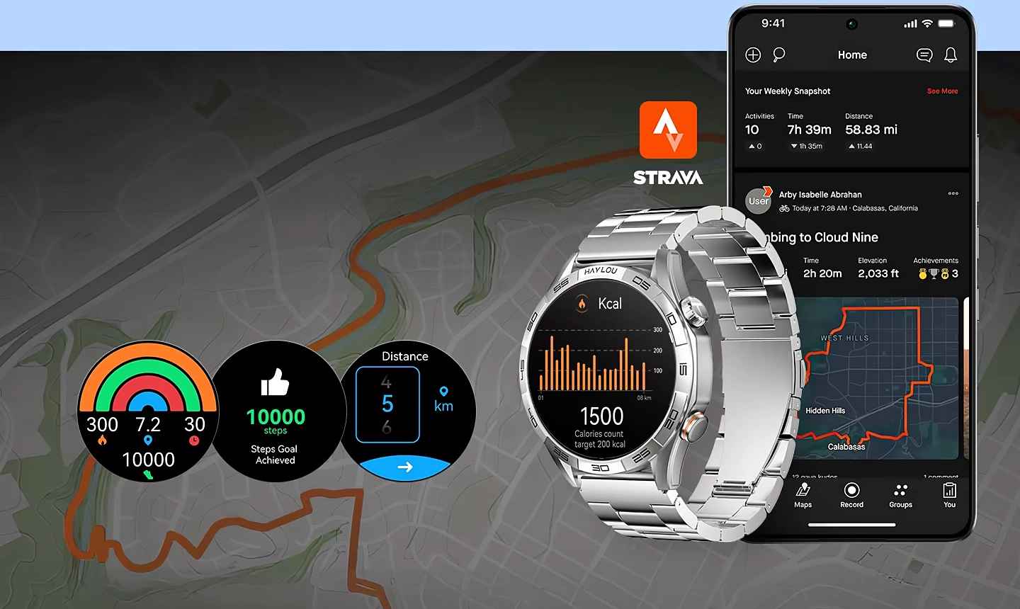 Haylou Solar 5 junto a smartphone y mapa de fondo