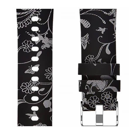Black flowers print soft silicone band for Haylou LS02