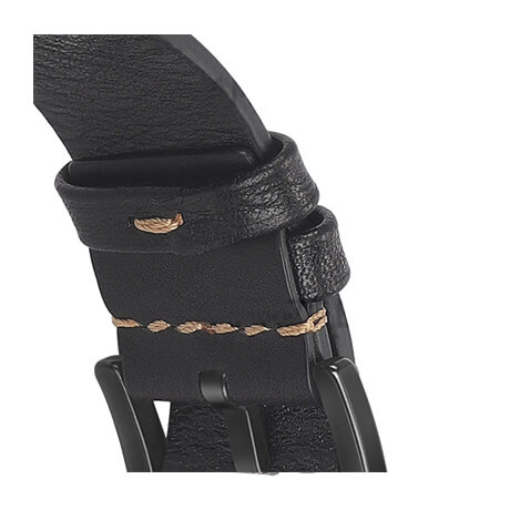 Black genuine leather watch strap for Haylou Solar LS05
