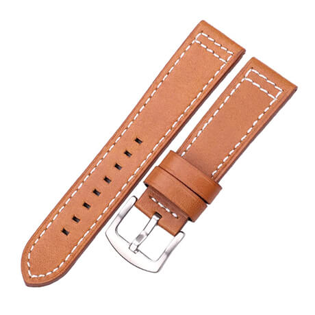 Brown/Silver genuine cowhide leather band for Haylou Solar