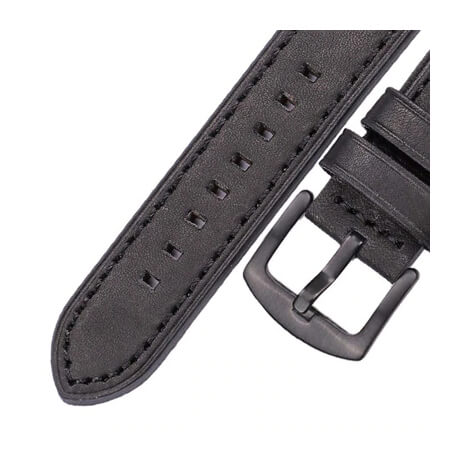 Black/Black genuine cowhide leather band for Haylou Solar