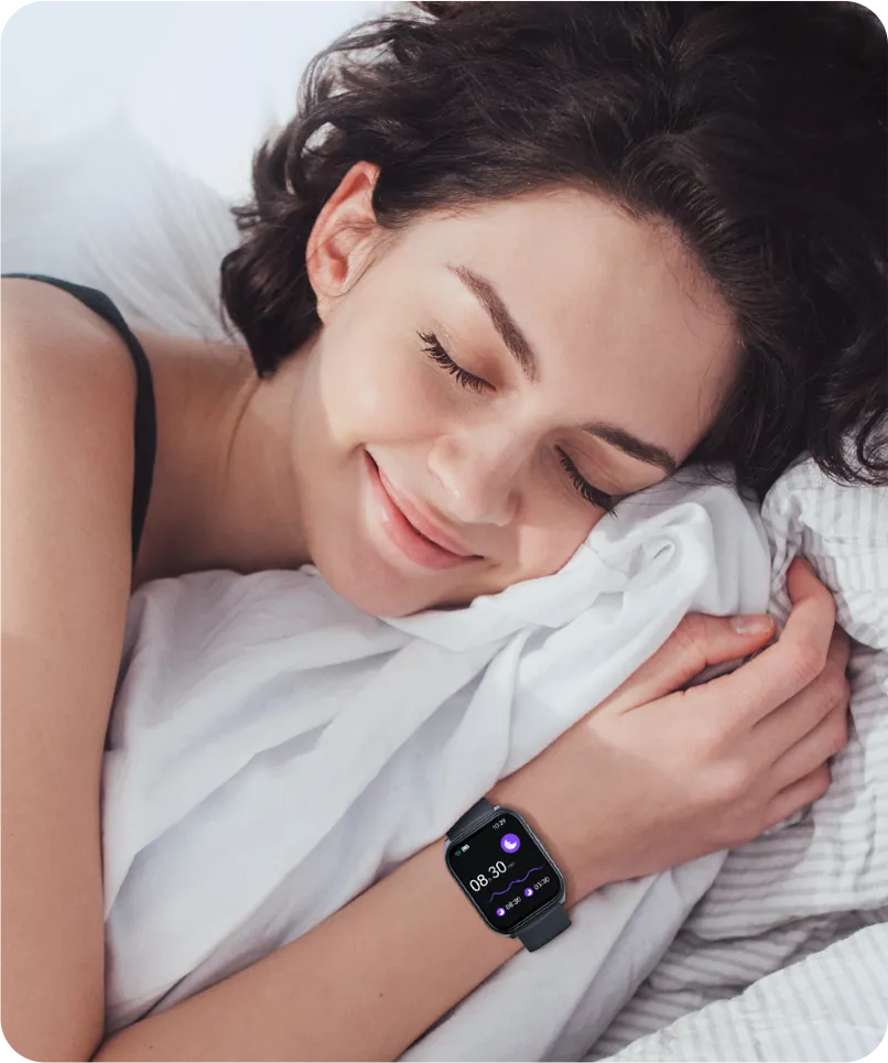 Haylou Watch 2 Pro on the wrist of a sleeping woman