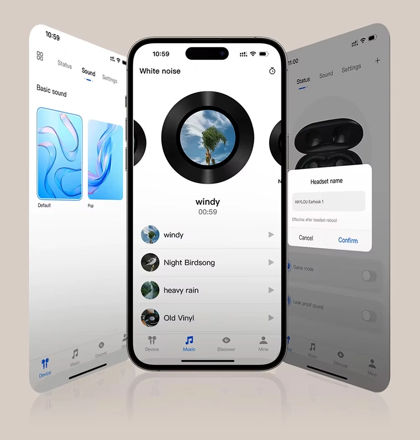 HAYLOU Earhook 1 APP screens