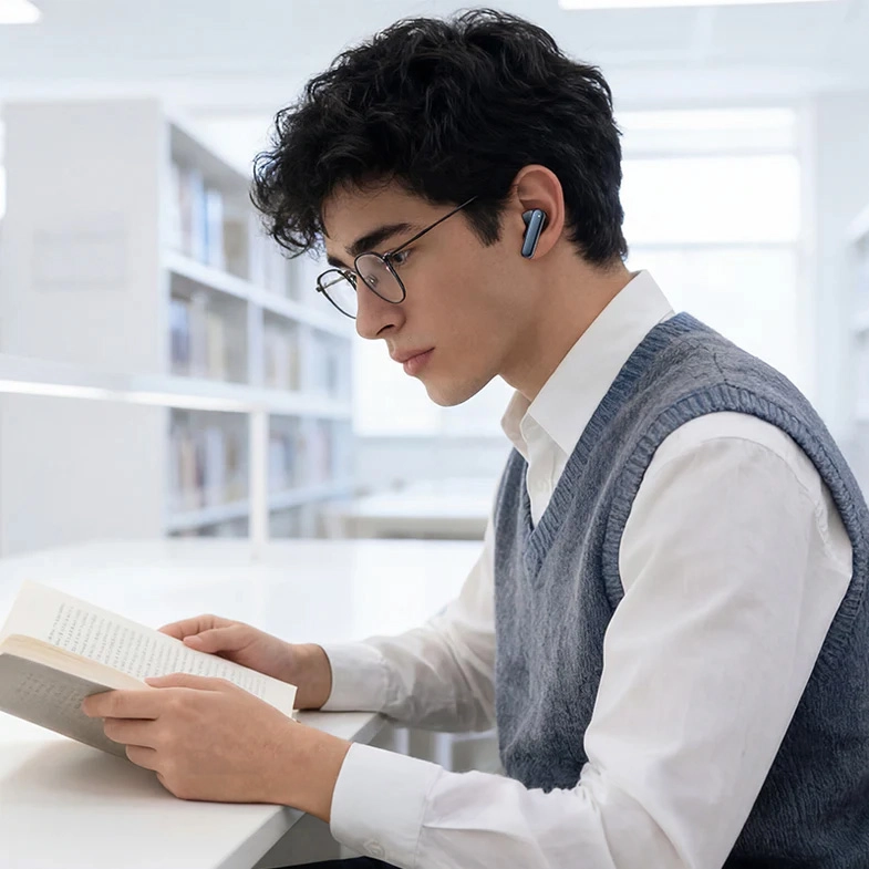Man reading with HAYLOU Flowbuds N50 earbuds