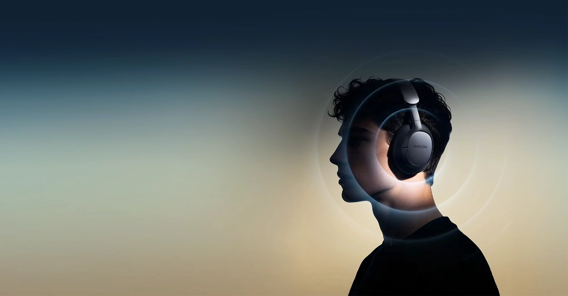 Man wearing HAYLOU FlowLoop S33 headphones