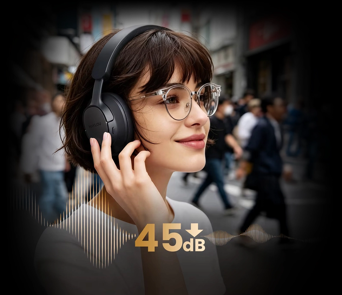 Woman wearing HAYLOU FlowLoop S33 with ANC