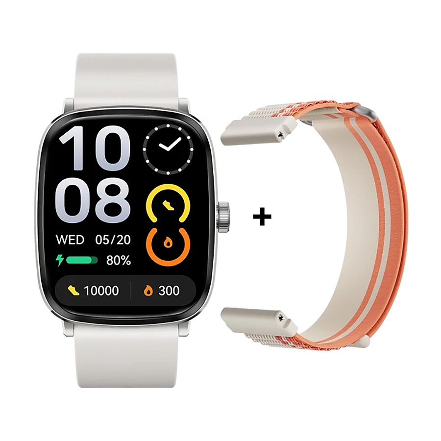 White Haylou RS5 with additional orange braided strap