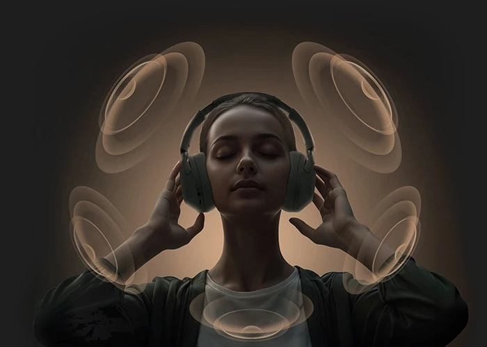 Woman enjoying immersive sound with Haylou S40 headphones