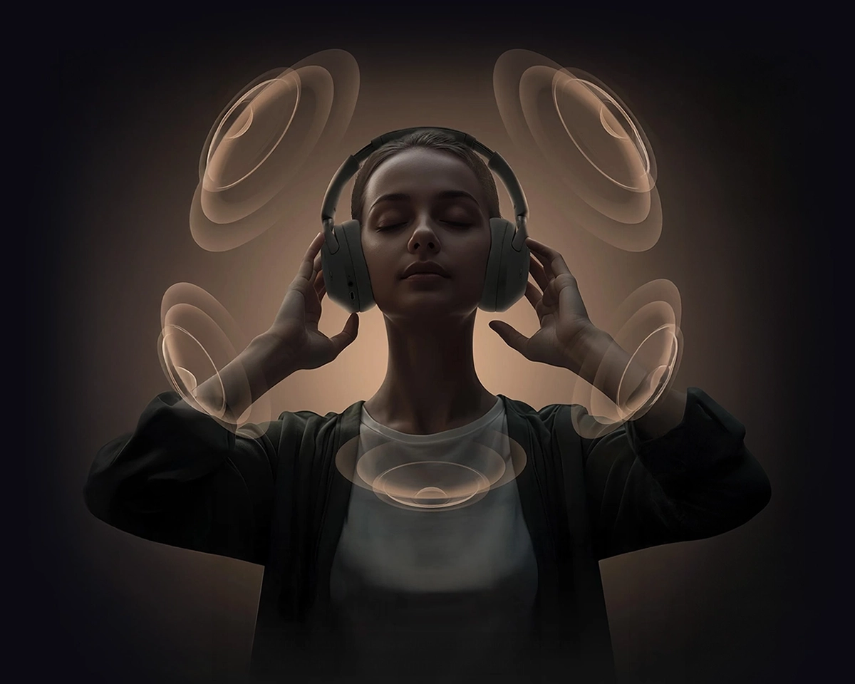 Woman enjoying immersive sound with Haylou S40 headphones