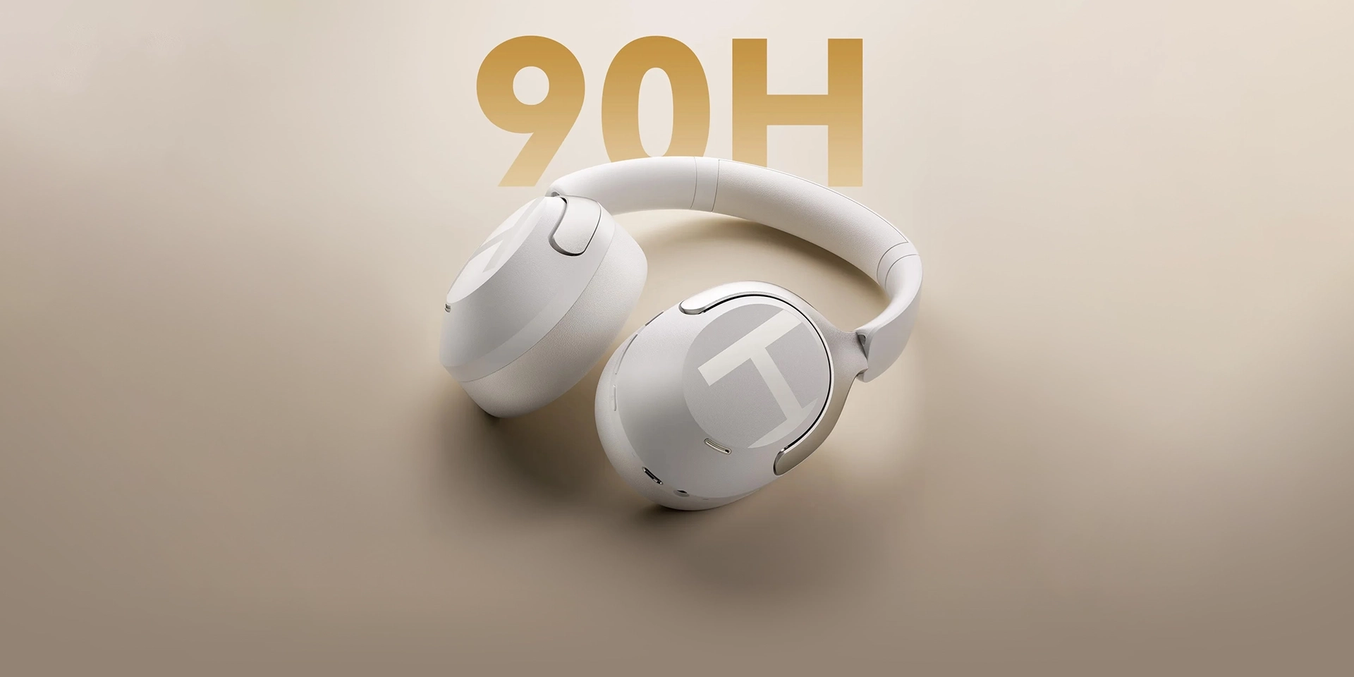 White Haylou S40 headphones highlighting 90H battery performance