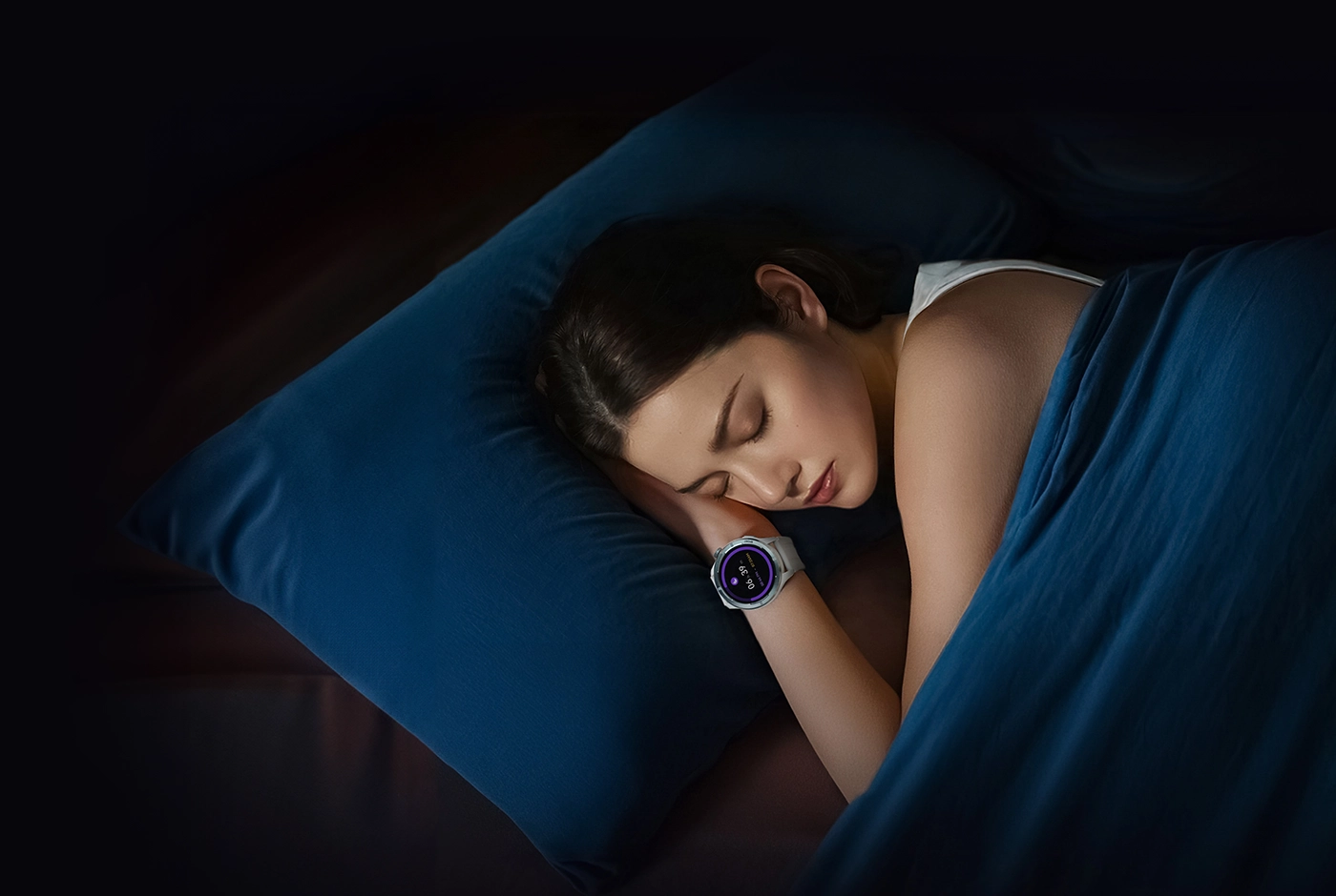 Haylou Solar Neo on the sleeping woman wrist