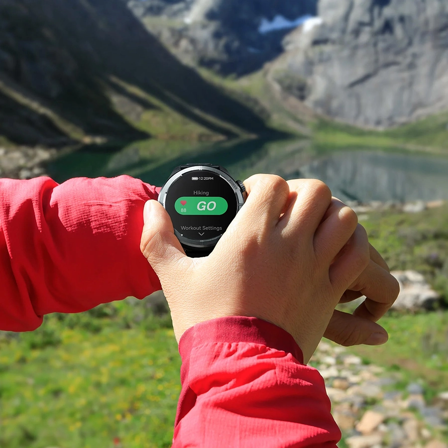 Man wears Haylou Solar Neo while hiking