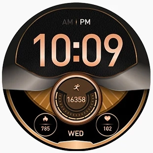 Bronze digital watch face with step counter