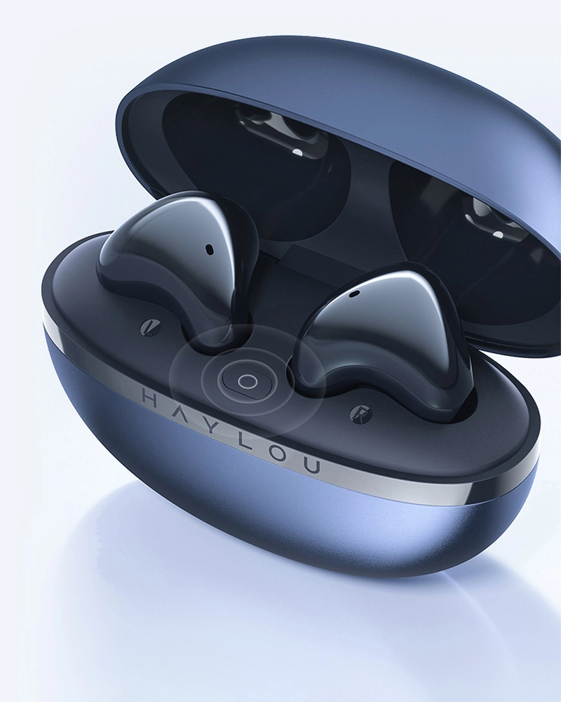 Blue Haylou X1 2023 earphones in the charging case