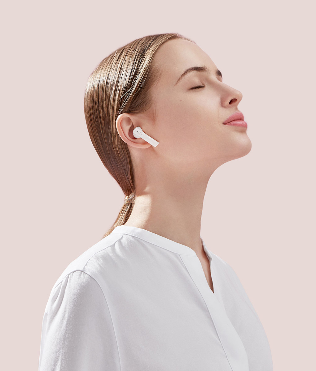 Haylou MoriPods Woman with headphone