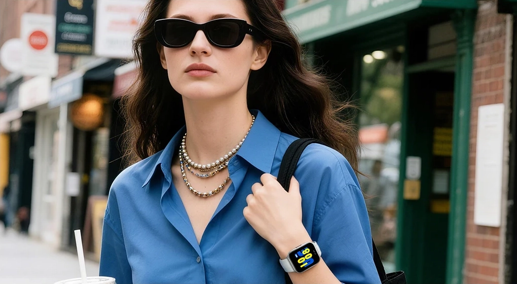 Mulher usando HAYLOU Watch 3